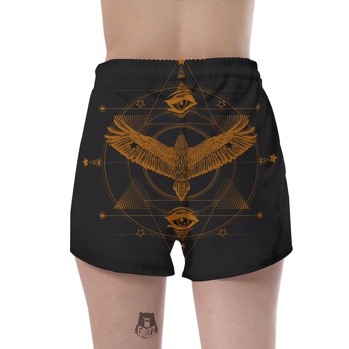 Masonic Eye Raven Print Women's Shorts-grizzshop