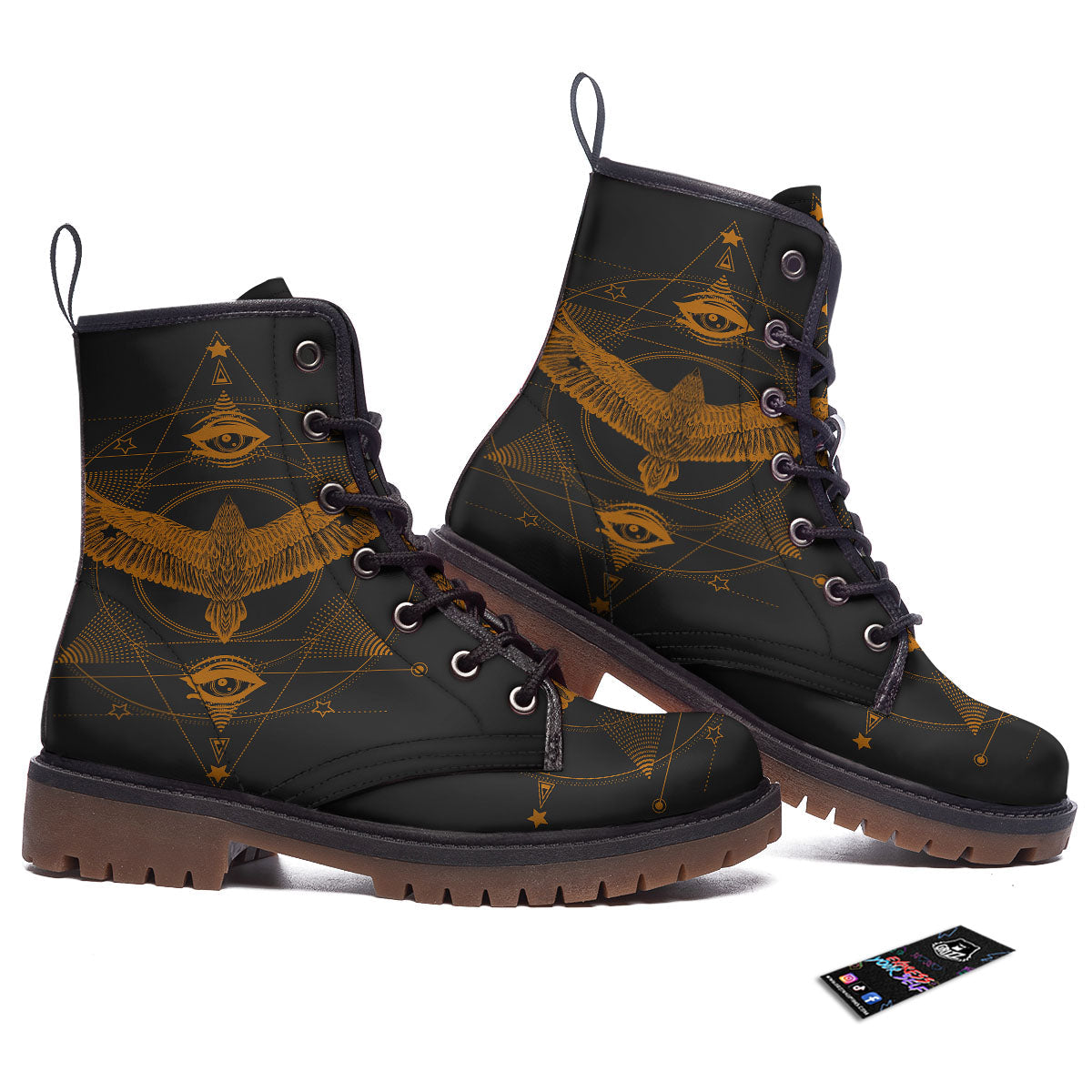 Masonic Eye Raven Print Work Boots-grizzshop