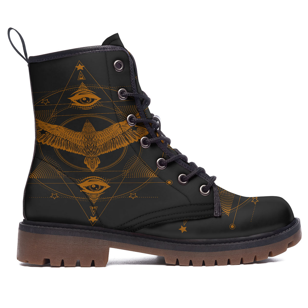 Masonic Eye Raven Print Work Boots-grizzshop