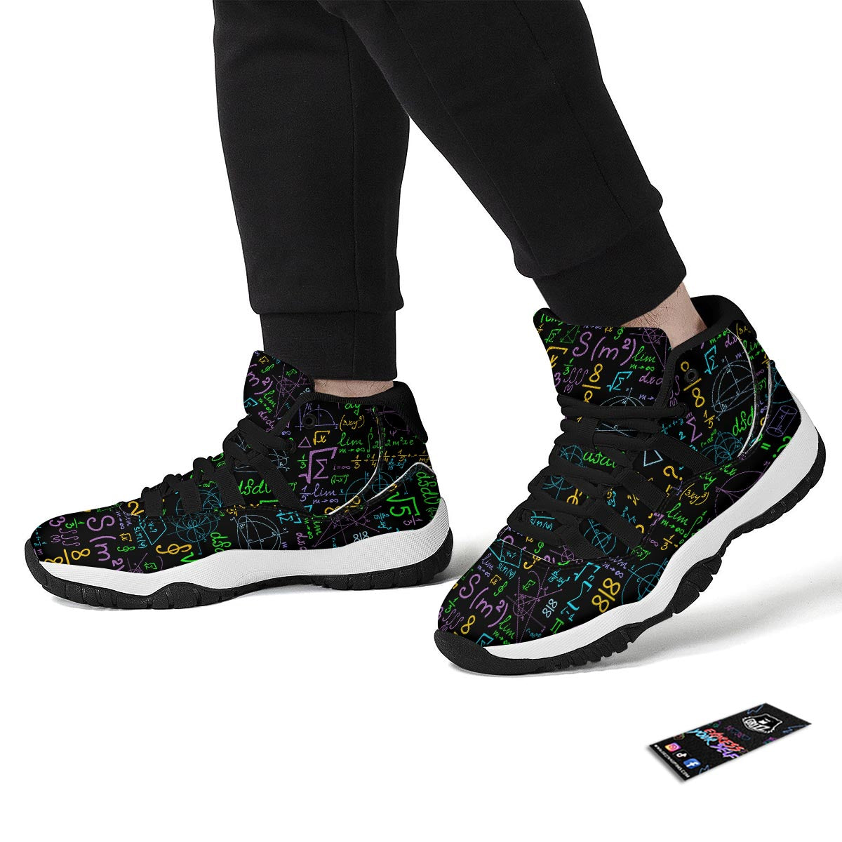 Math Pattern Print Black Bball Shoes-grizzshop