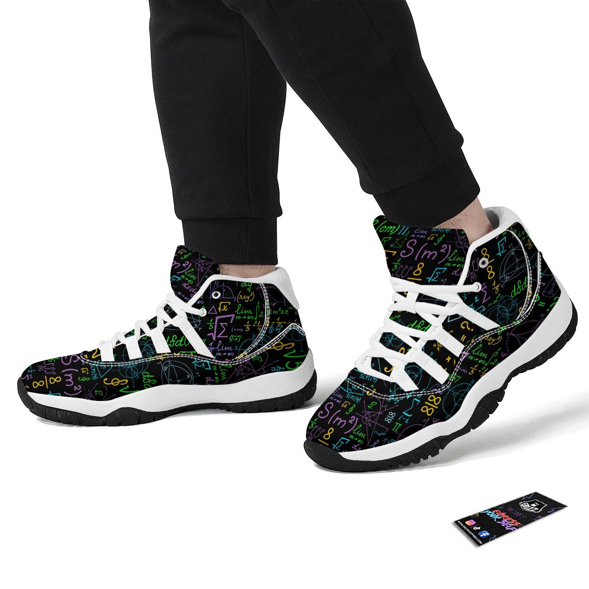 Math Pattern Print White Bball Shoes-grizzshop