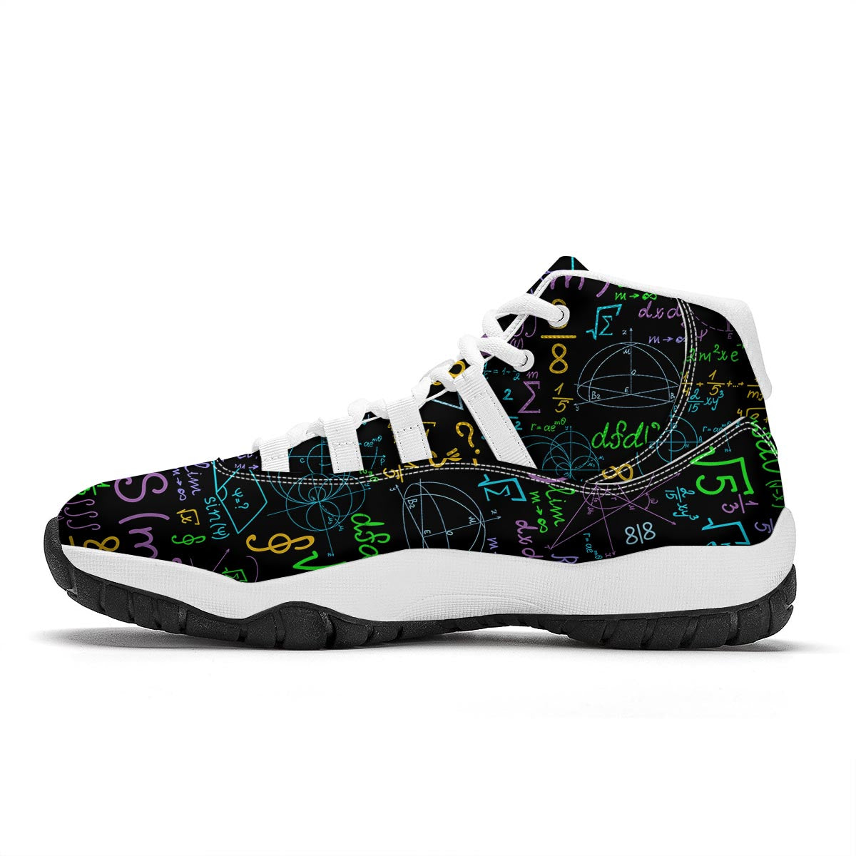 Math Pattern Print White Bball Shoes-grizzshop