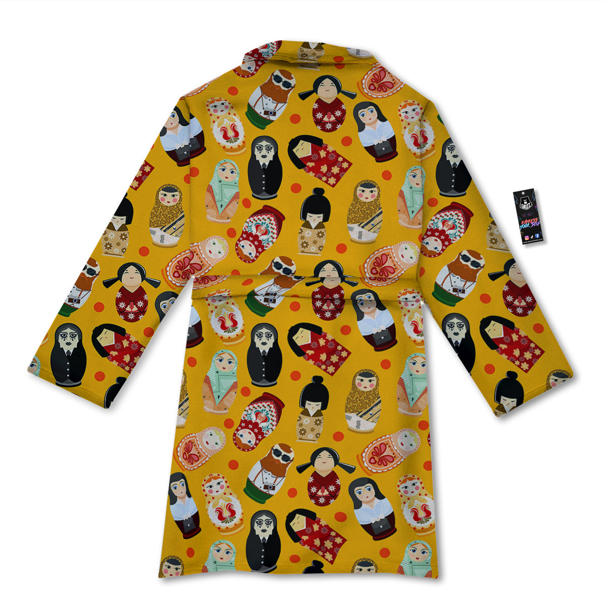 Matryoshka Doll Yellow Print Pattern Bathrobe-grizzshop