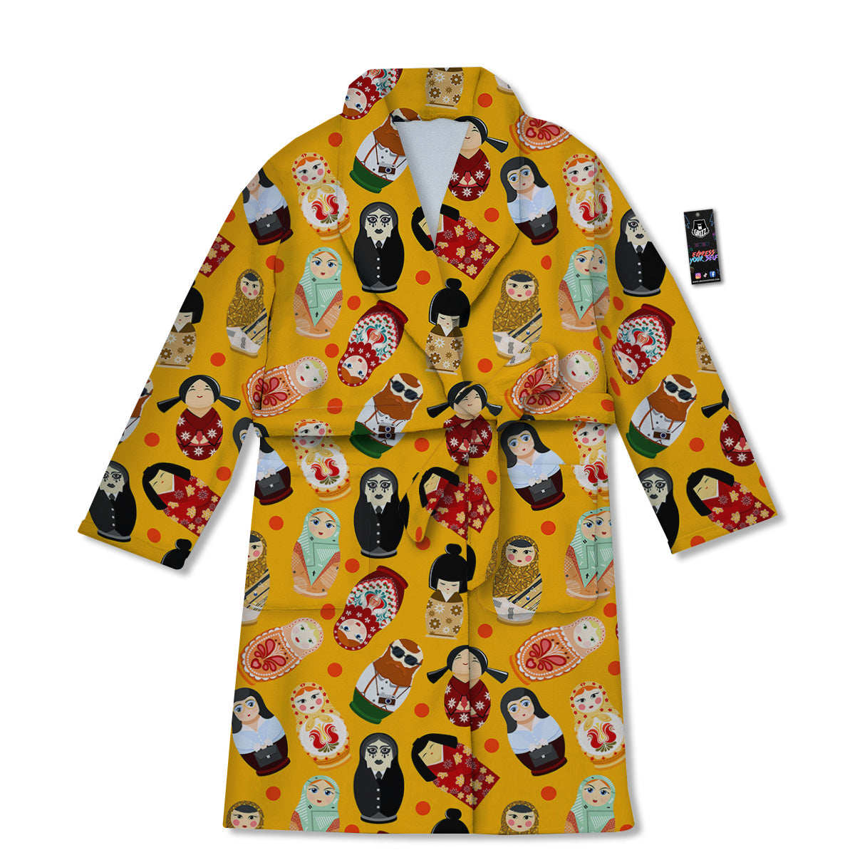 Matryoshka Doll Yellow Print Pattern Bathrobe-grizzshop