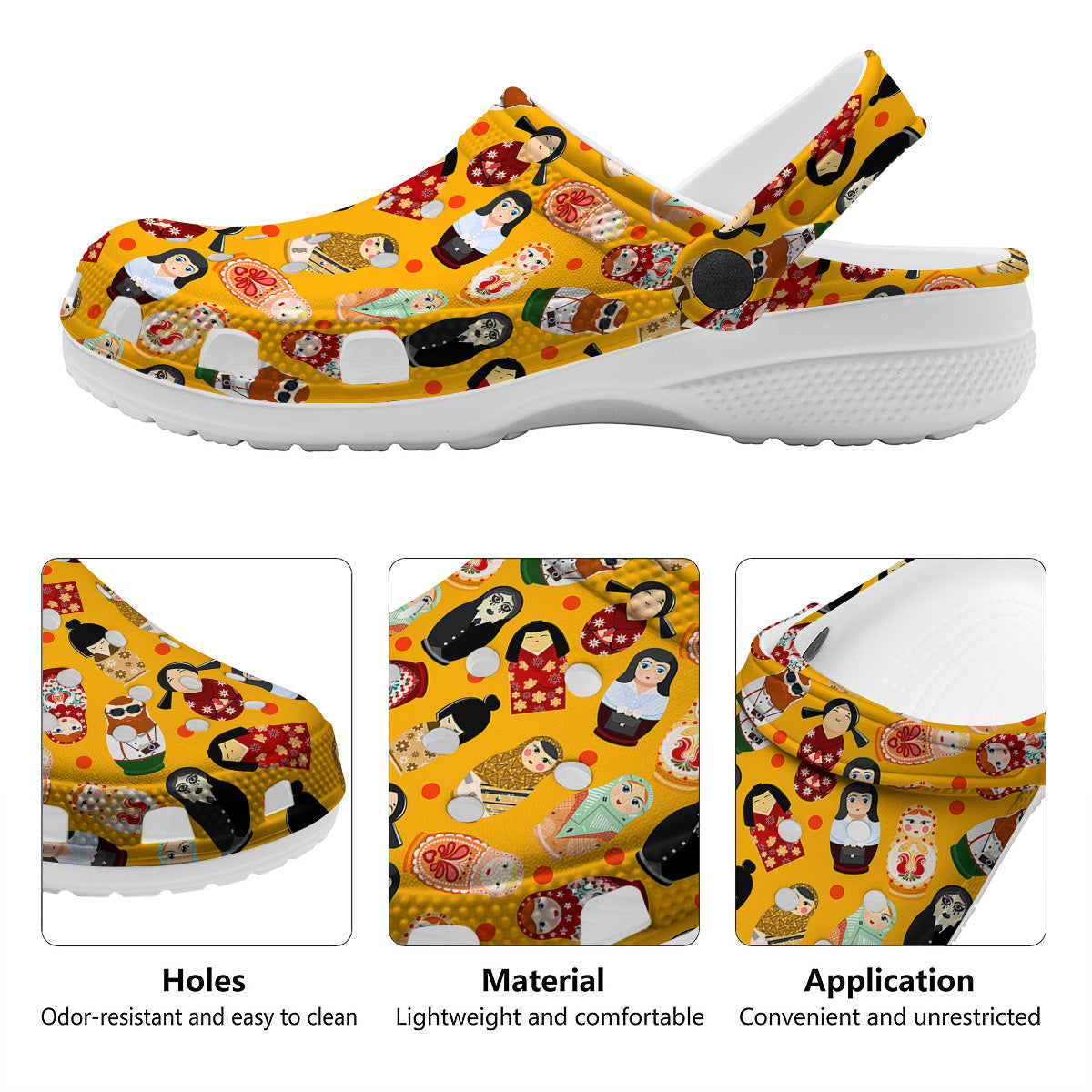 Matryoshka Doll Yellow Print Pattern Clog-grizzshop