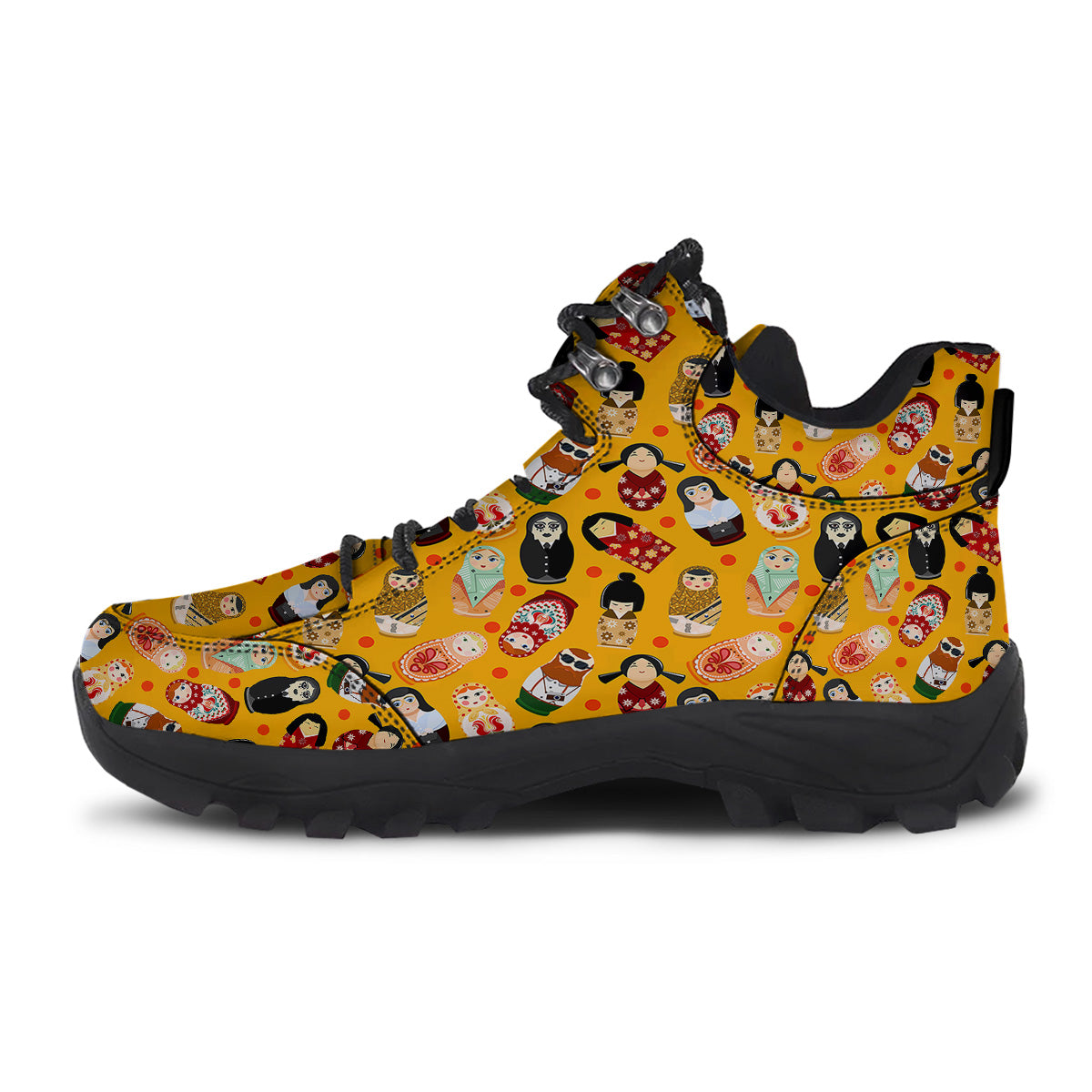 Matryoshka Doll Yellow Print Pattern Hiking Shoes-grizzshop