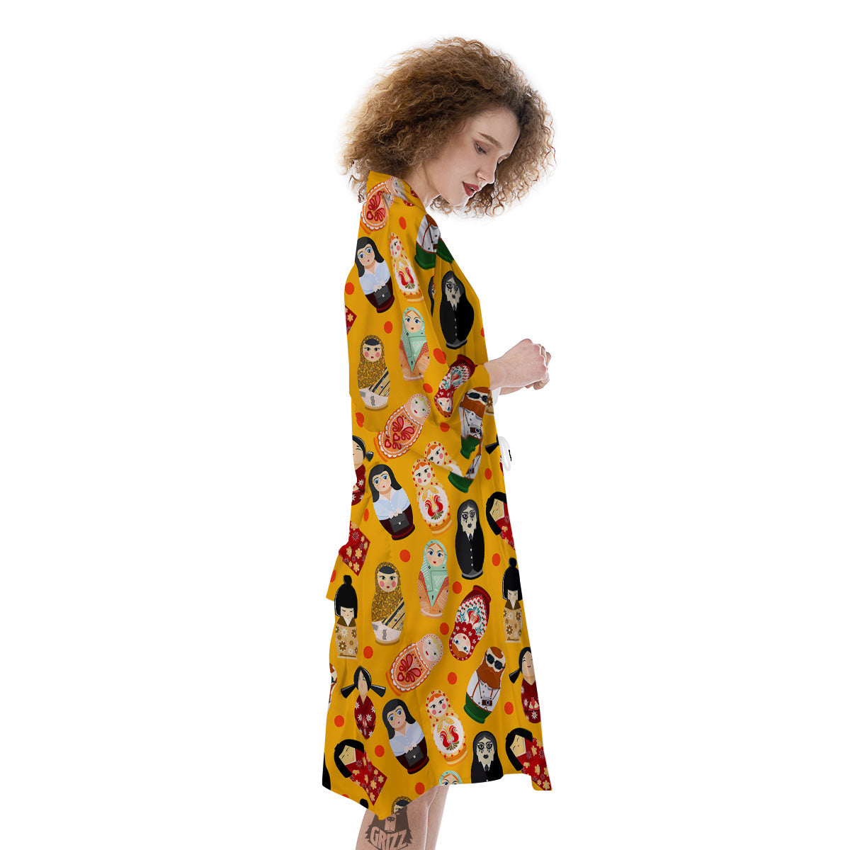 Matryoshka Doll Yellow Print Pattern Kimono-grizzshop