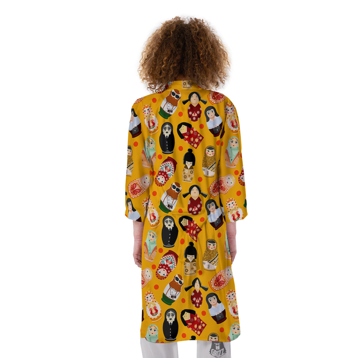 Matryoshka Doll Yellow Print Pattern Kimono-grizzshop