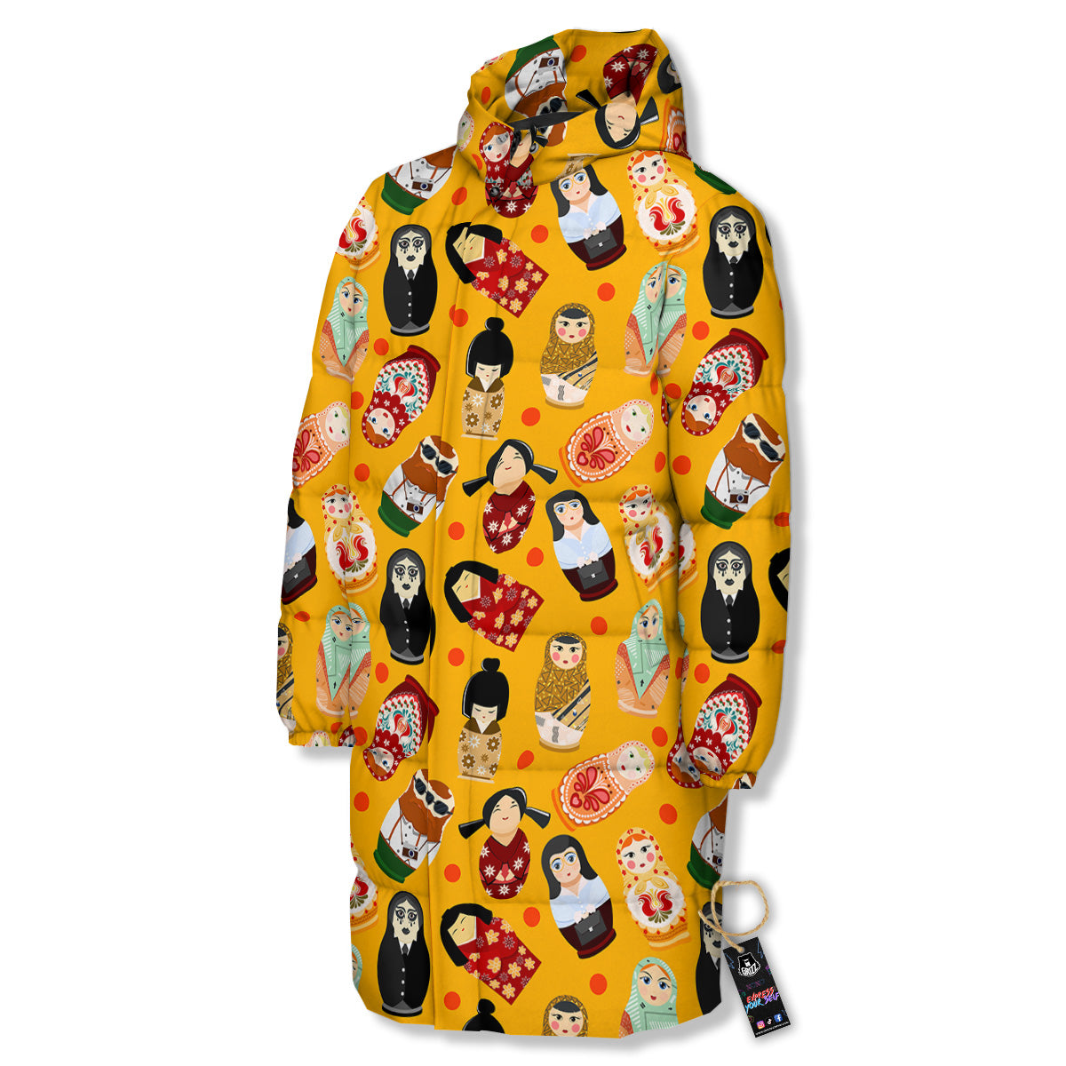 Matryoshka Doll Yellow Print Pattern Long Down Jacket-grizzshop