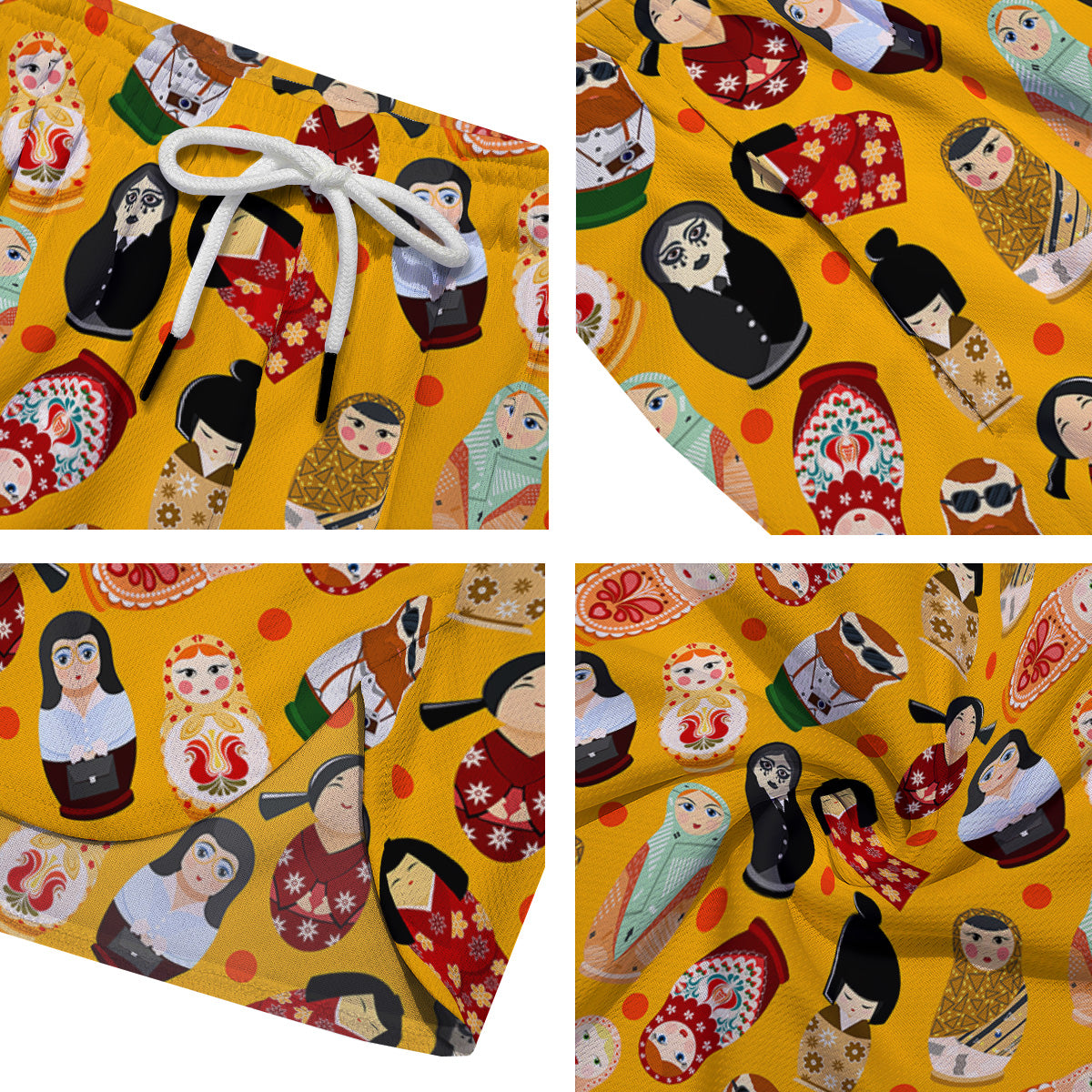 Matryoshka Doll Yellow Print Pattern Men's Running Shorts-grizzshop