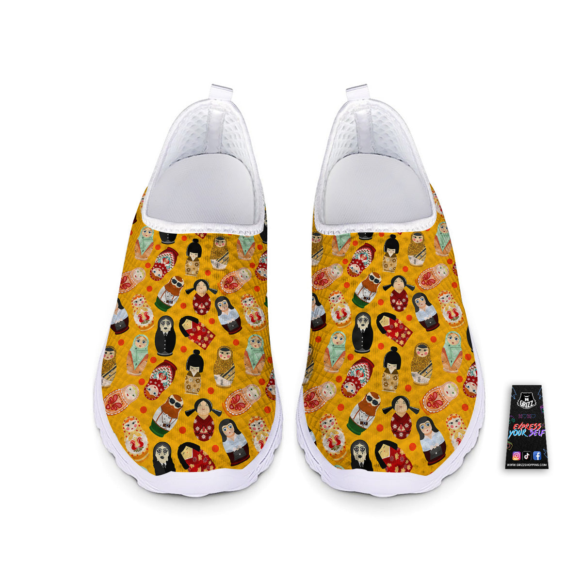 Matryoshka Doll Yellow Print Pattern Nurse Shoes-grizzshop