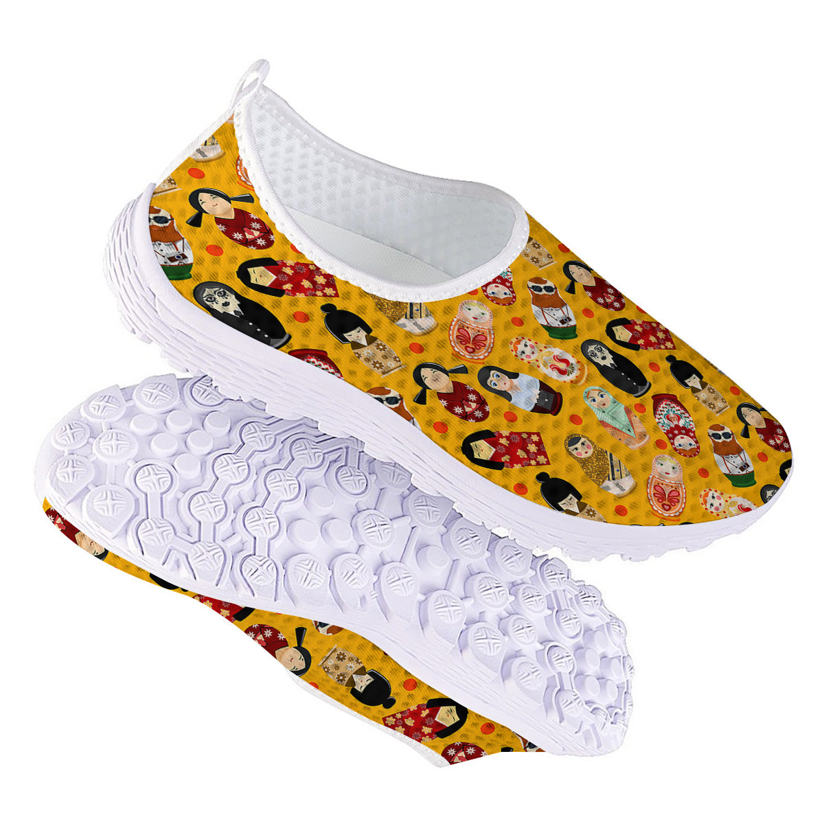 Matryoshka Doll Yellow Print Pattern Nurse Shoes-grizzshop