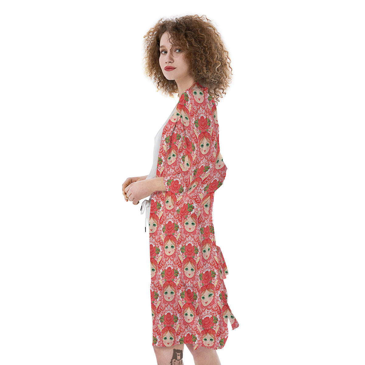 Matryoshka Traditional Pink Print Pattern Kimono-grizzshop