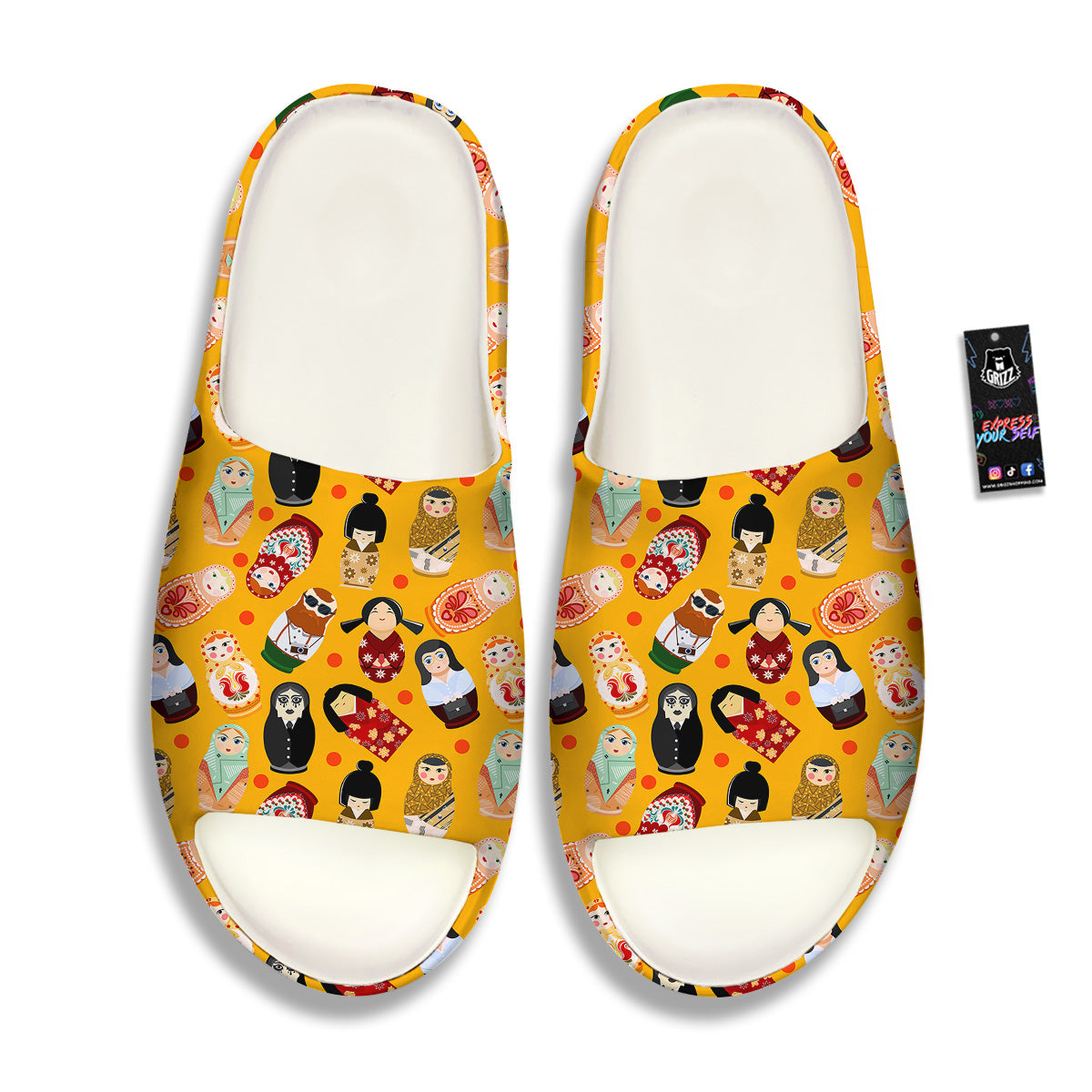 Matryoshka Doll Yellow Print Pattern Sandals-grizzshop