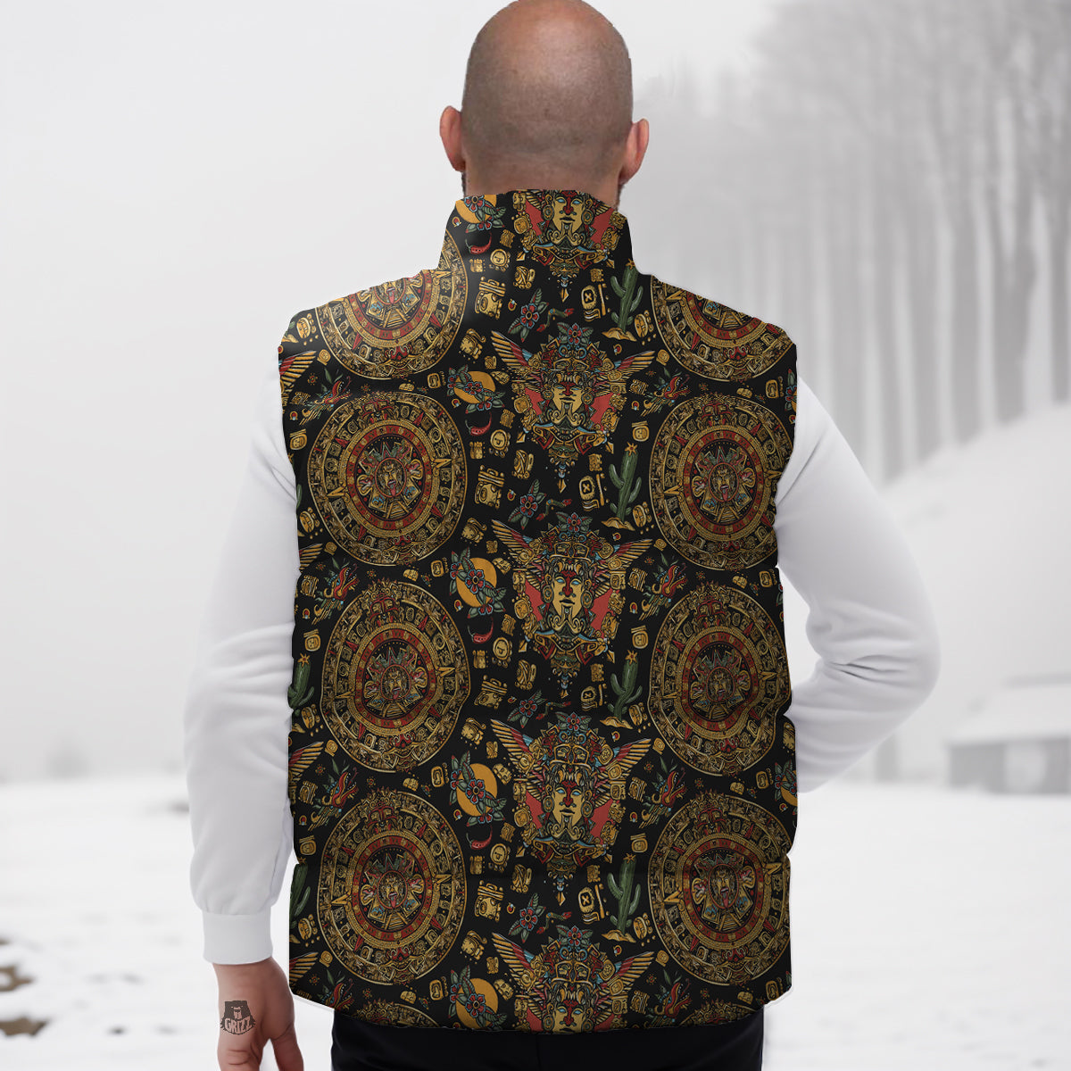 Maya Ancient Print Pattern Down Vest-grizzshop