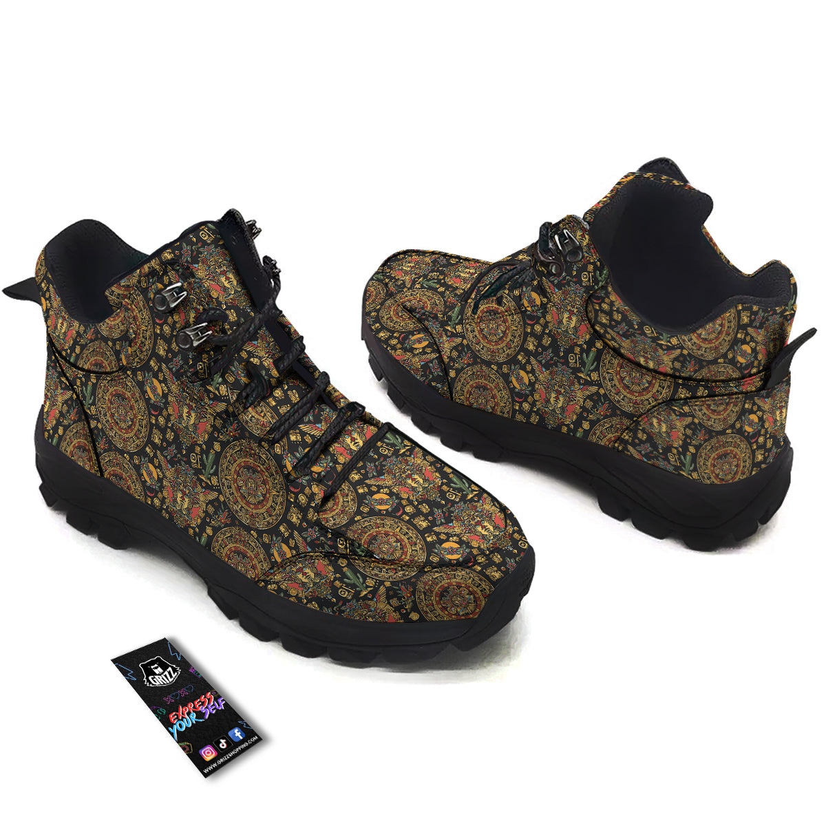 Maya Ancient Print Pattern Hiking Shoes-grizzshop