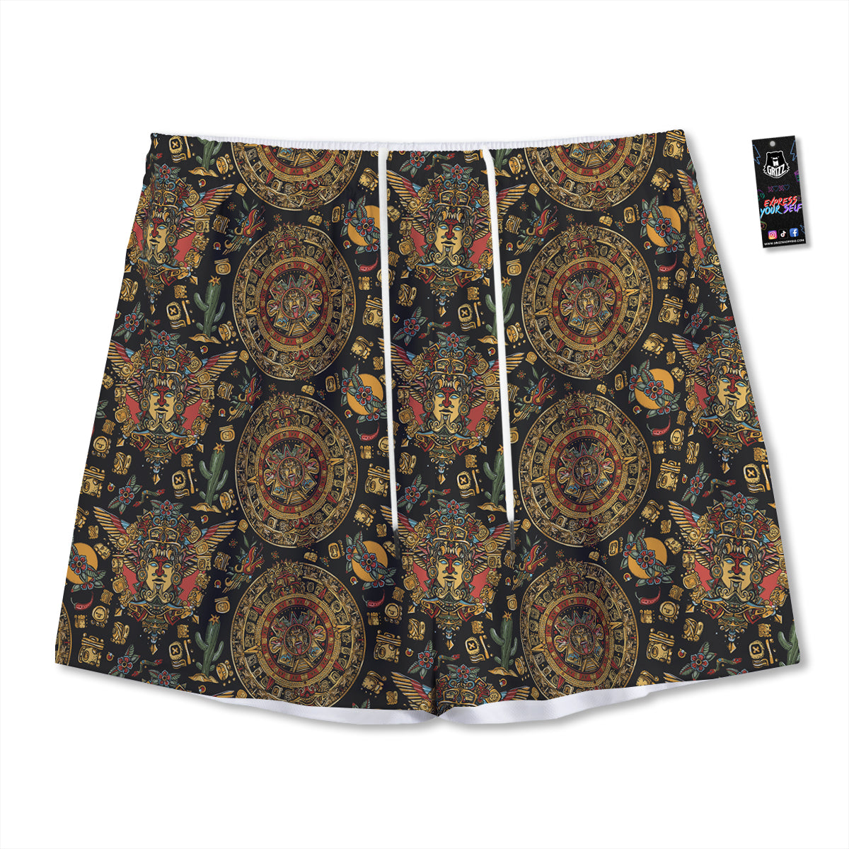 Maya Ancient Print Pattern Mesh Shorts-grizzshop