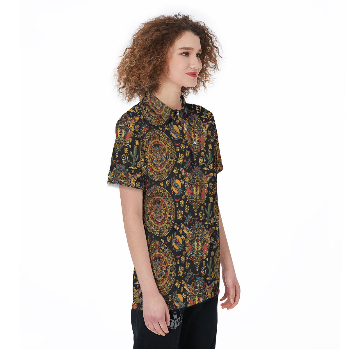 Maya Ancient Print Pattern Women's Golf Shirts-grizzshop