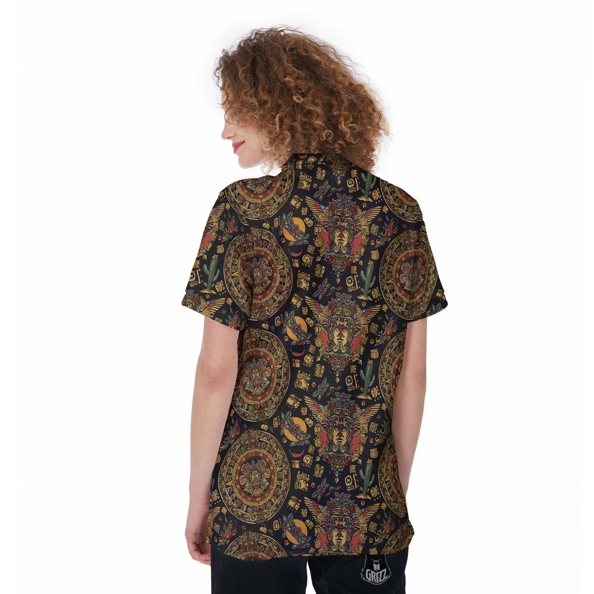 Maya Ancient Print Pattern Women's Golf Shirts-grizzshop