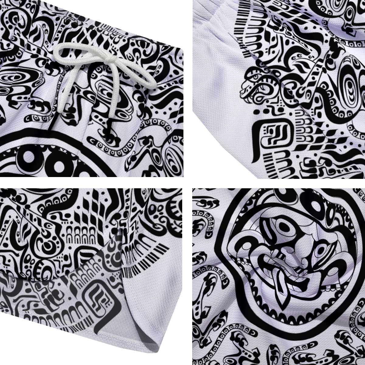 Maya Calendar White And Black Print Men's Running Shorts-grizzshop