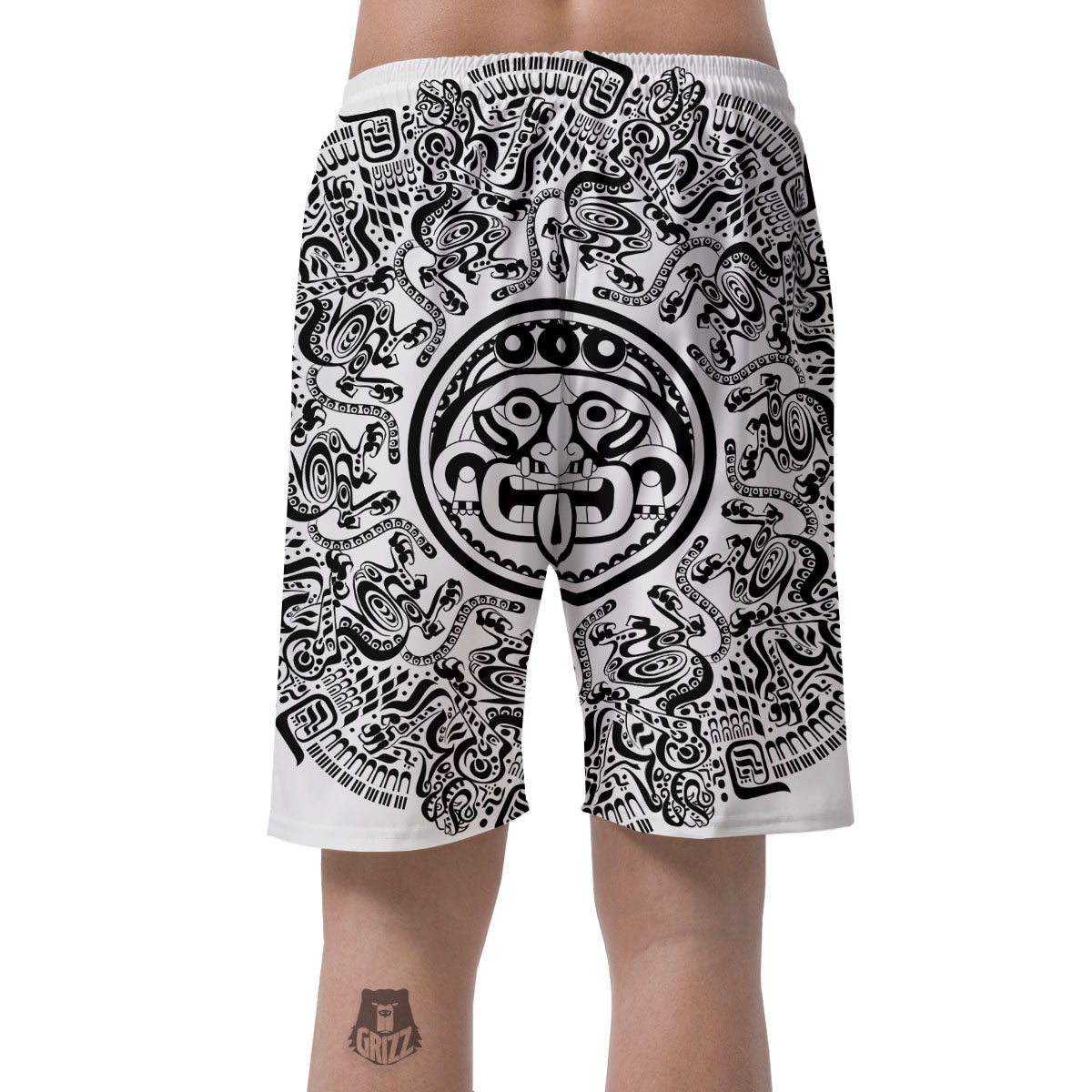Maya Calendar White And Black Print Men's Shorts-grizzshop