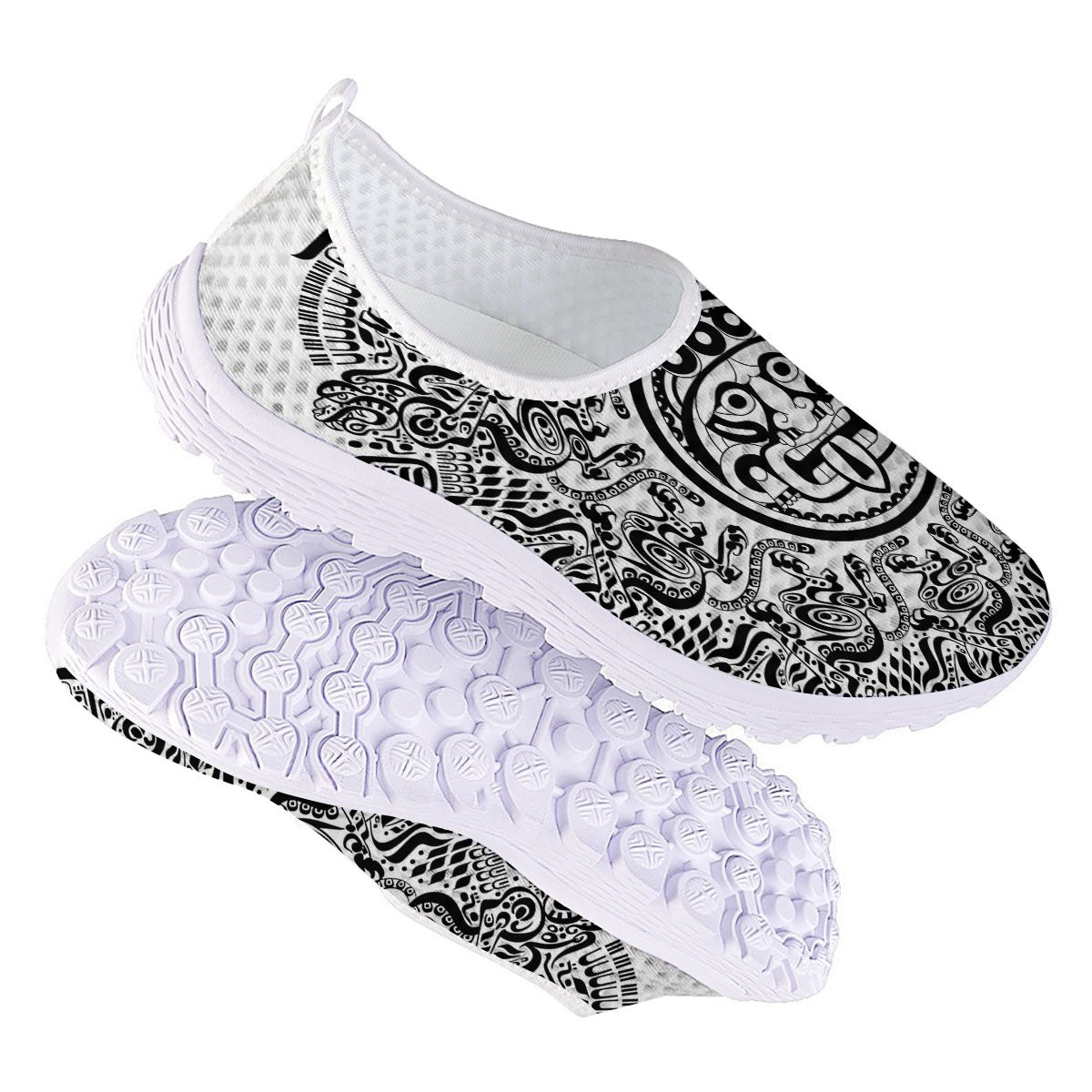 Maya Calendar White And Black Print Nurse Shoes-grizzshop
