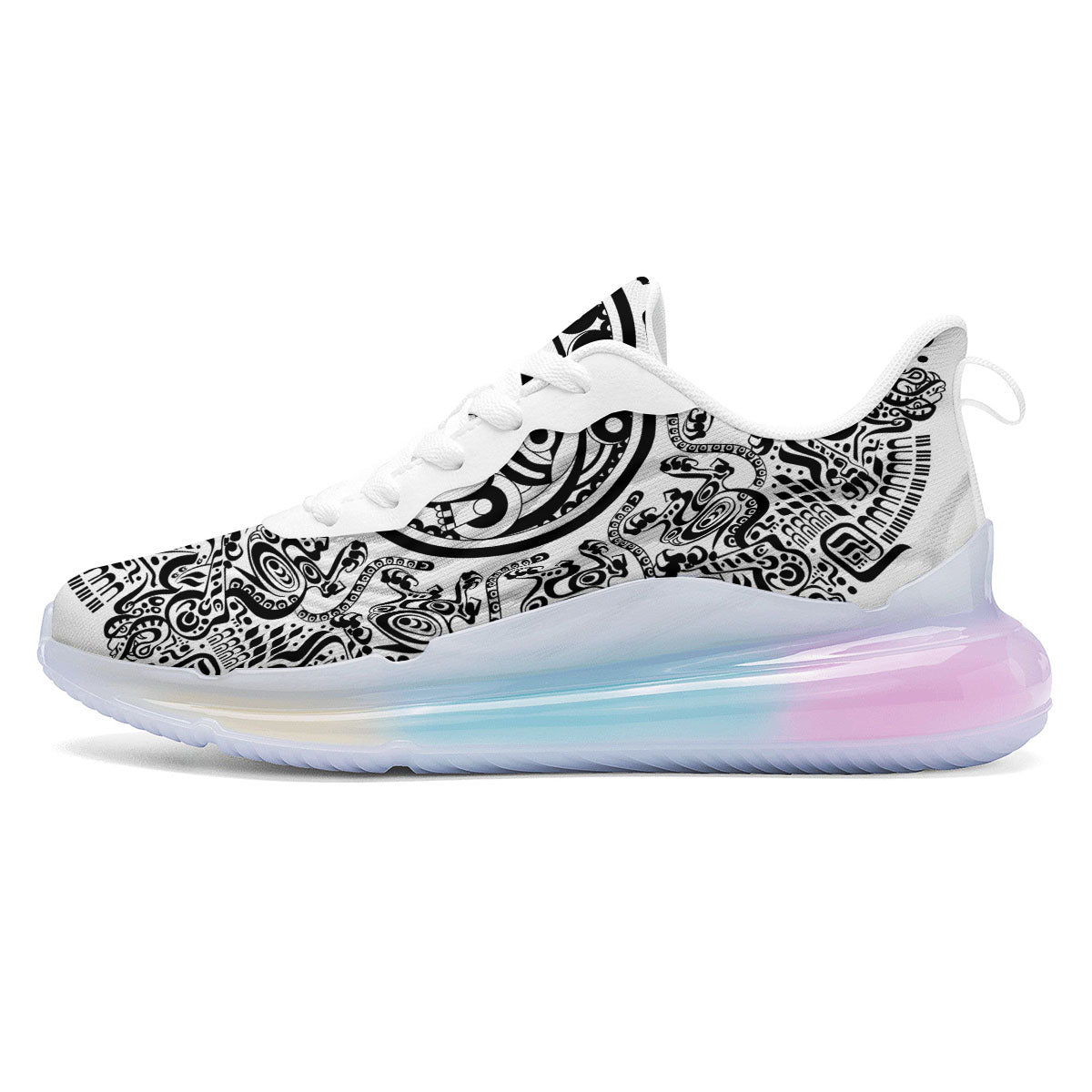 Maya Calendar White And Black Print Running Sneakers-grizzshop