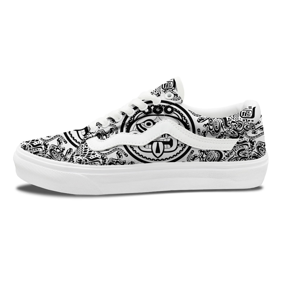 Maya Calendar White And Black Print Skate Shoes-grizzshop