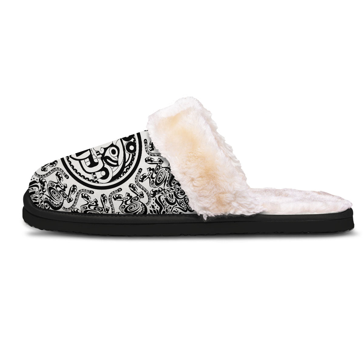 Maya Calendar White And Black Print Slippers-grizzshop