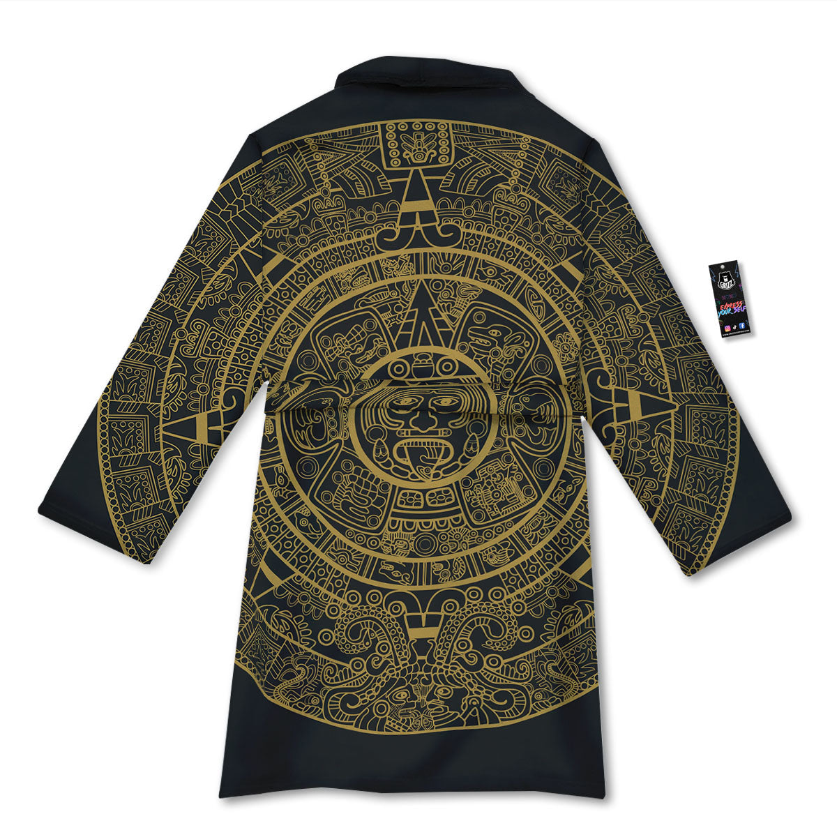 Maya Calendar Yellow And Black Print Bathrobe-grizzshop