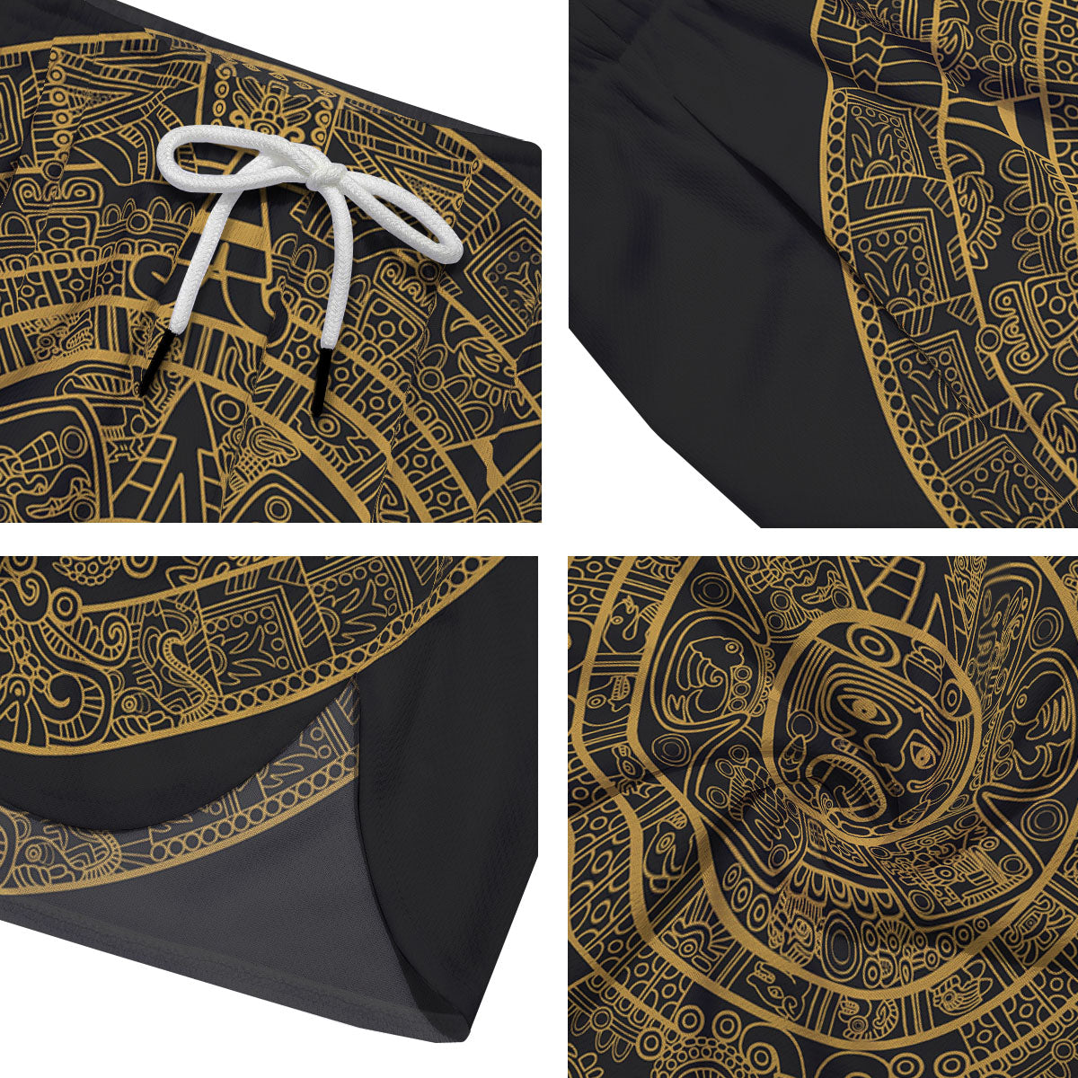 Maya Calendar Yellow And Black Print Men's Running Shorts-grizzshop