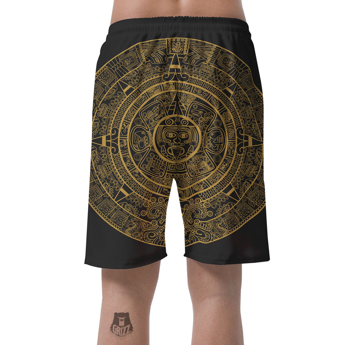 Maya Calendar Yellow And Black Print Men's Shorts-grizzshop