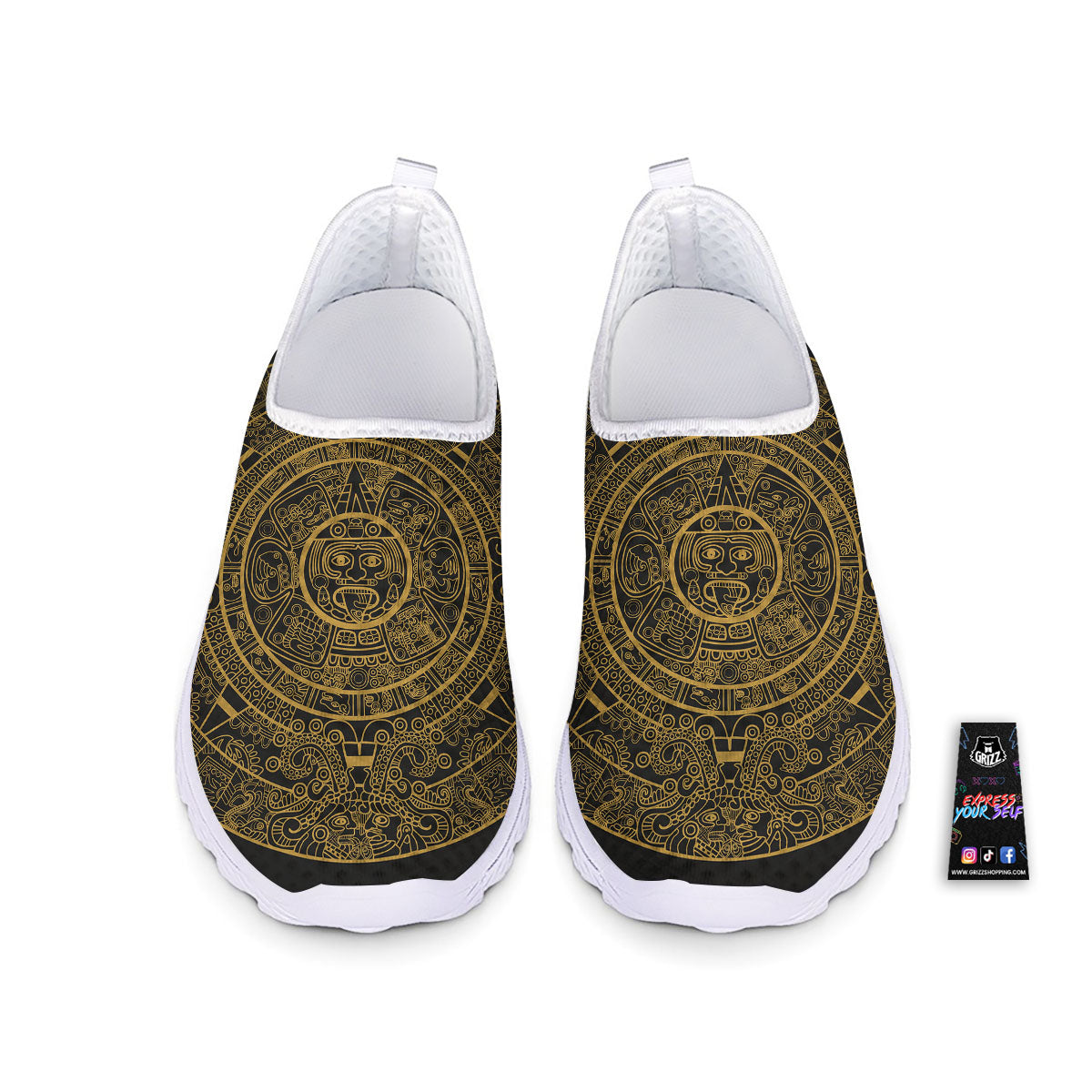 Maya Calendar Yellow And Black Print Nurse Shoes-grizzshop