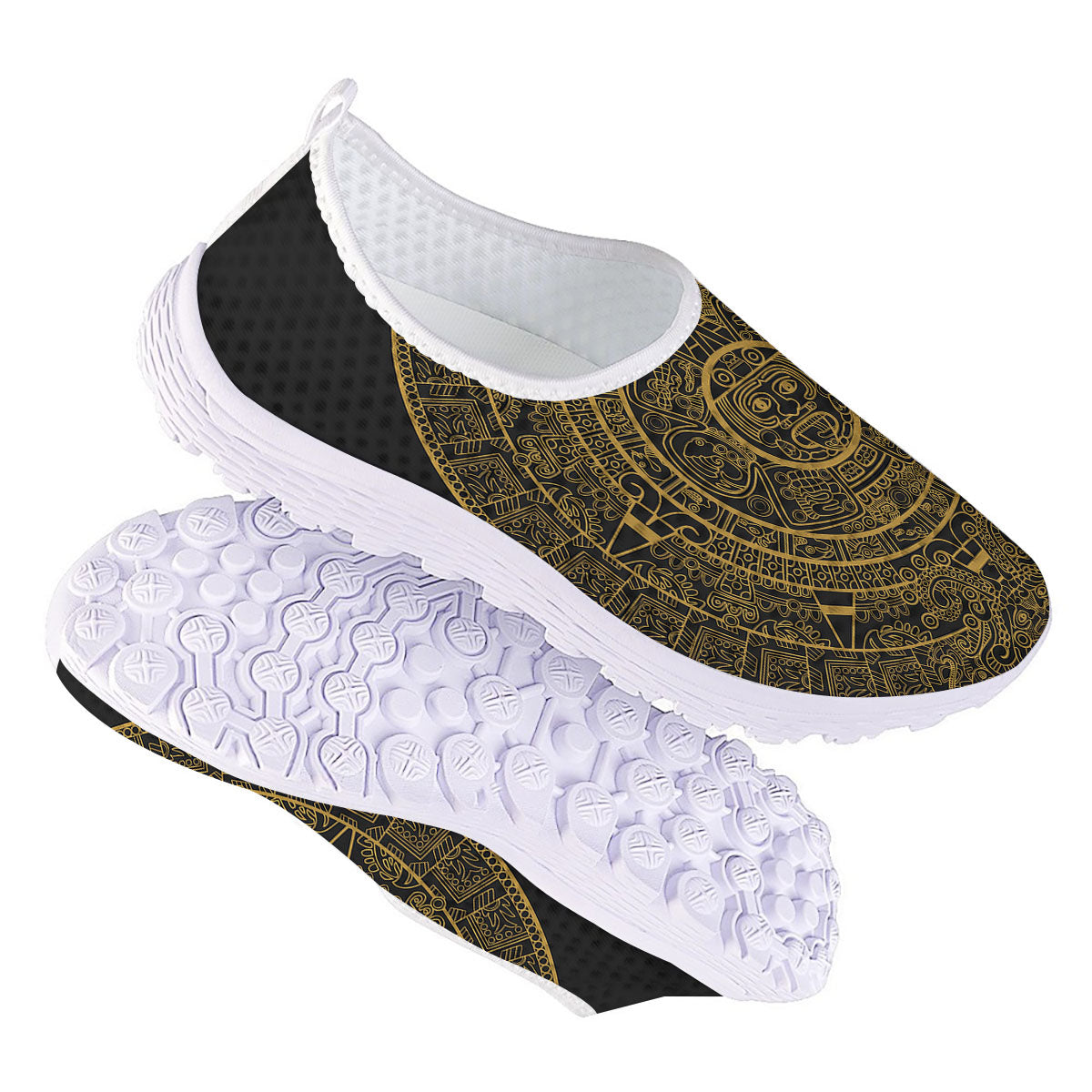 Maya Calendar Yellow And Black Print Nurse Shoes-grizzshop