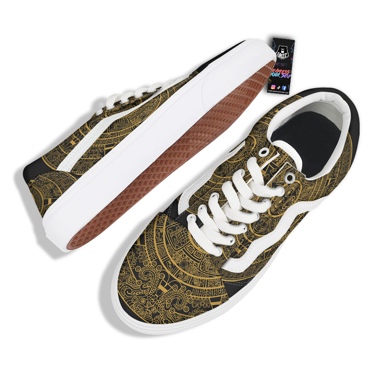 Maya Calendar Yellow And Black Print Skate Shoes-grizzshop