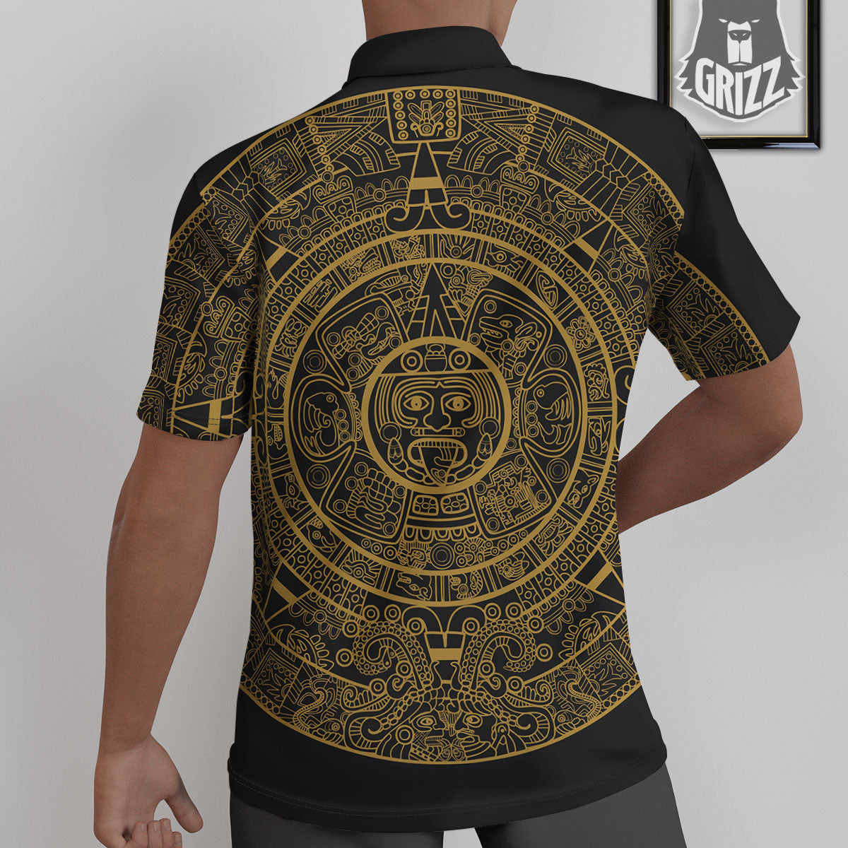 Maya Calendar Yellow And Black Print Untucked Shirts-grizzshop