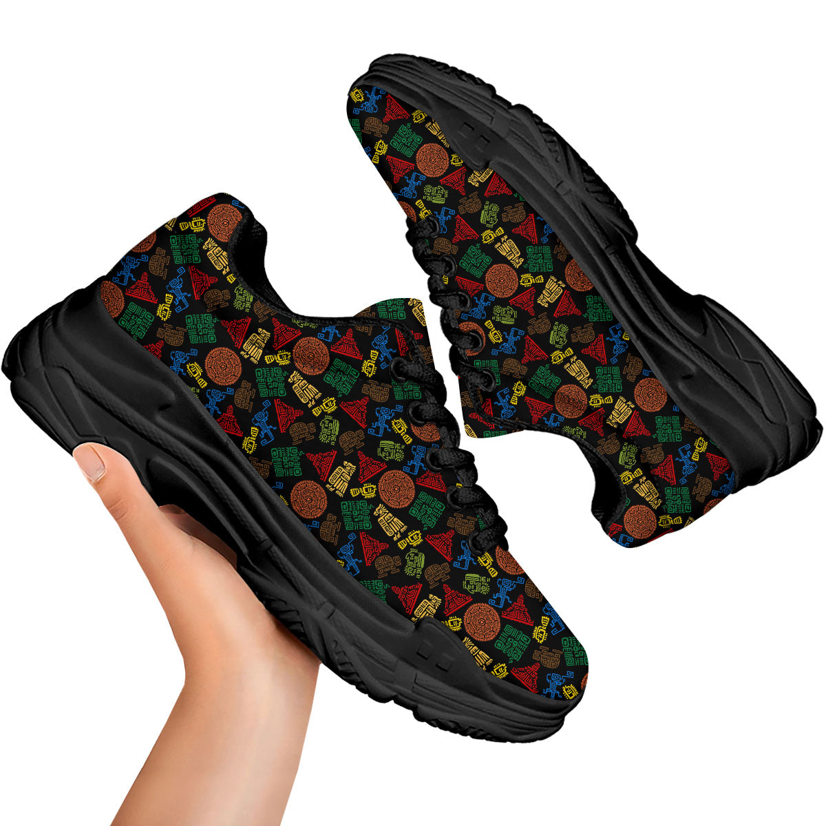 Maya Colorful Print Pattern Black Chunky Shoes-grizzshop