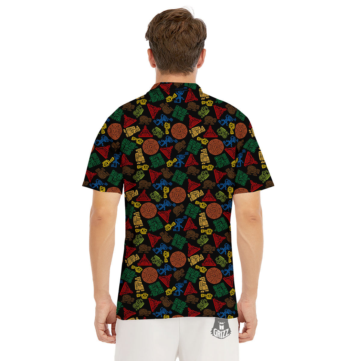 Maya Colorful Print Pattern Men's Golf Shirts-grizzshop