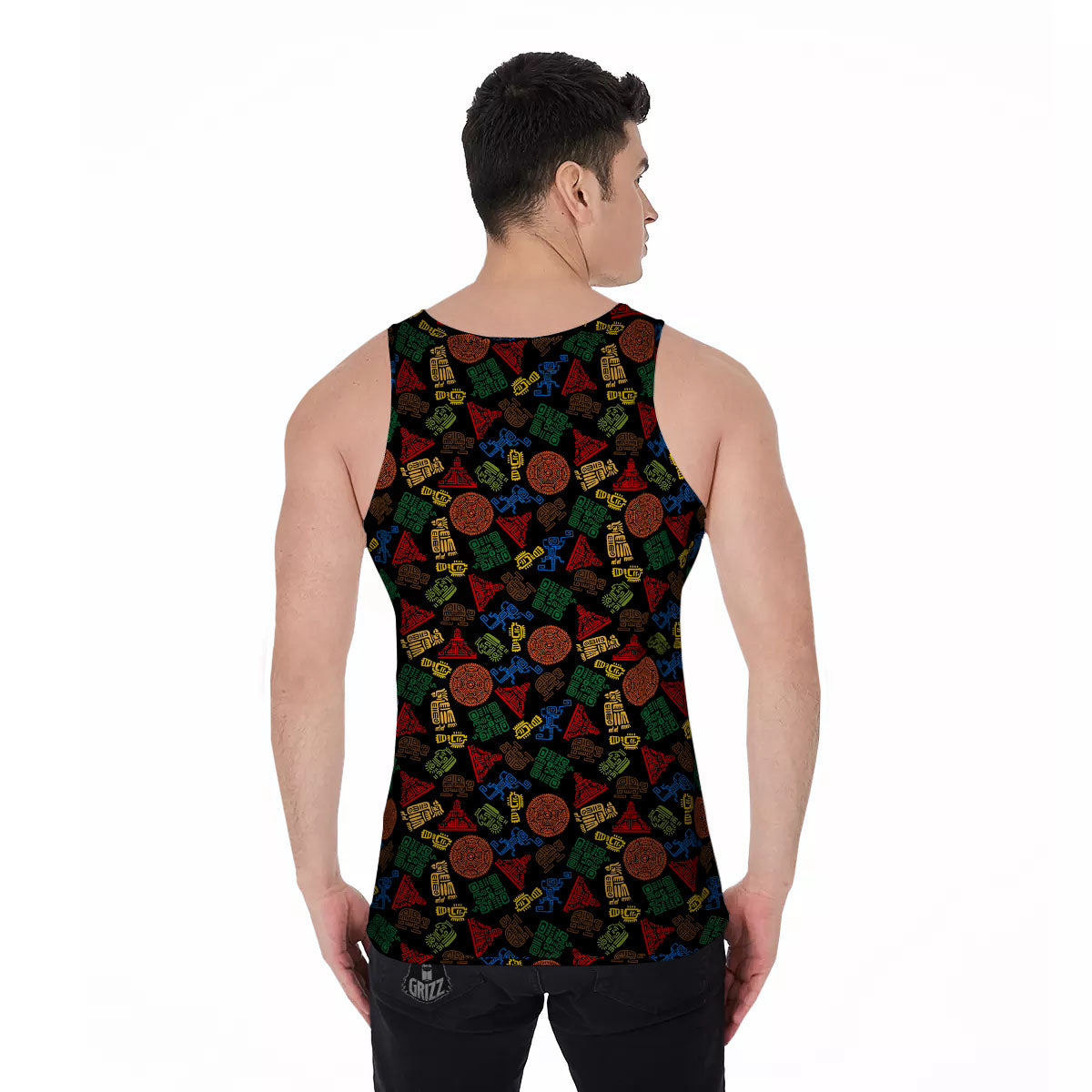Maya Colorful Print Pattern Men's Tank Top-grizzshop