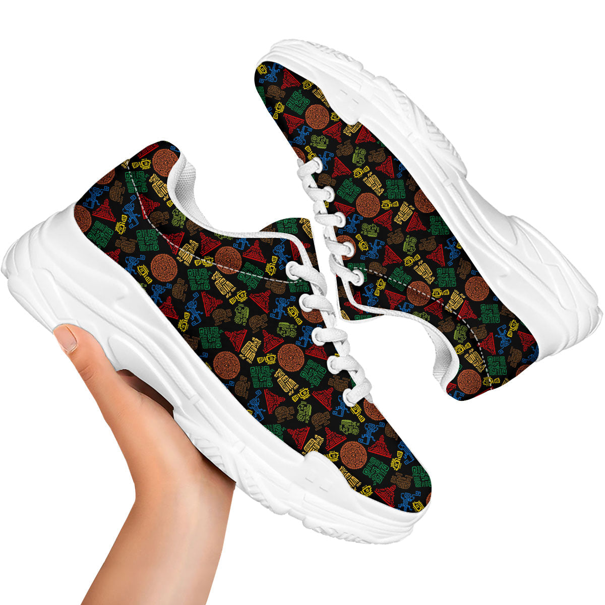 Maya Colorful Print Pattern White Chunky Shoes-grizzshop