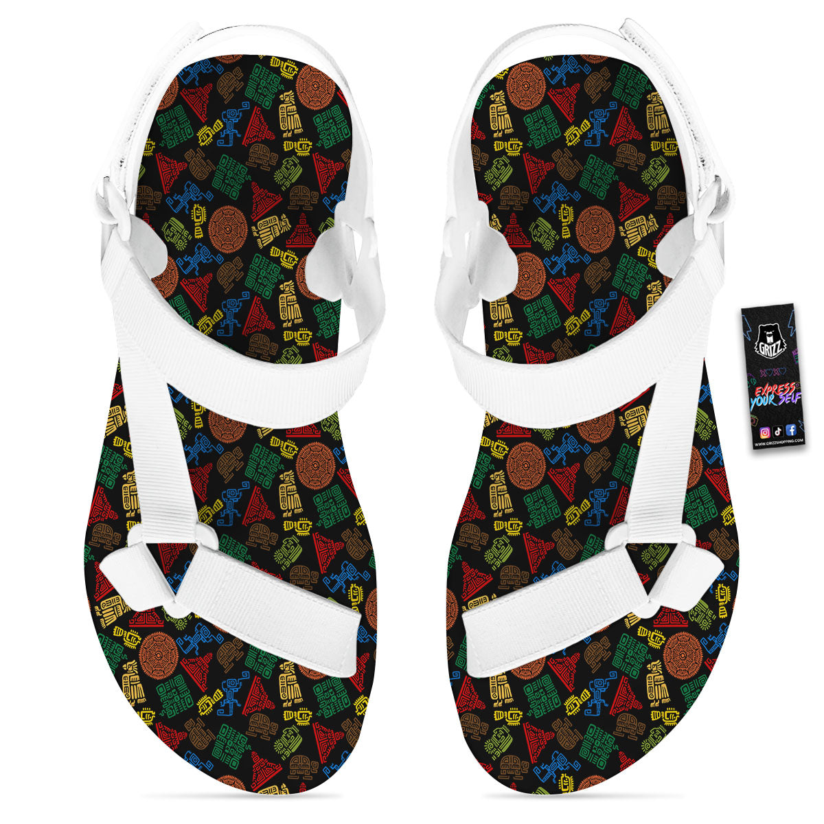 Maya Colorful Print Pattern White Open Toe Sandals-grizzshop