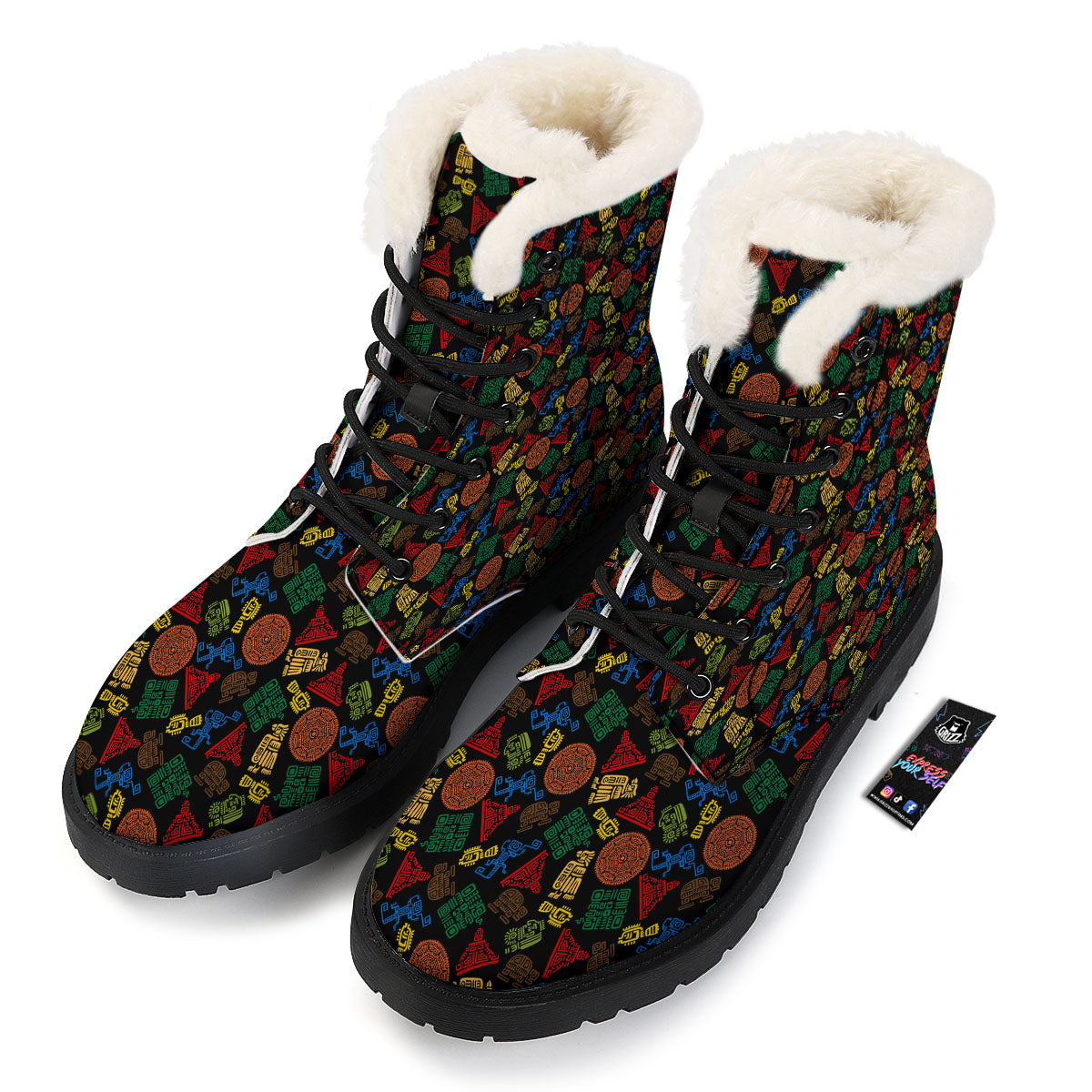 Maya Colorful Print Pattern Winter Boots-grizzshop