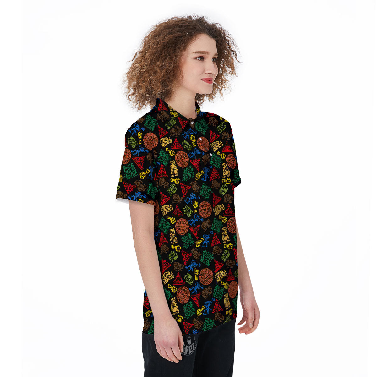 Maya Colorful Print Pattern Women's Golf Shirts-grizzshop