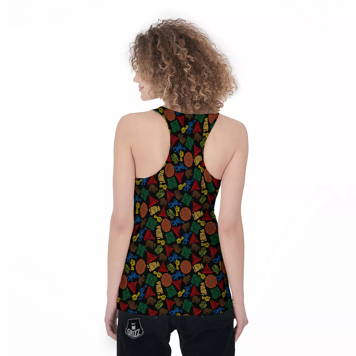 Maya Colorful Print Pattern Women's Racerback Tank Top-grizzshop