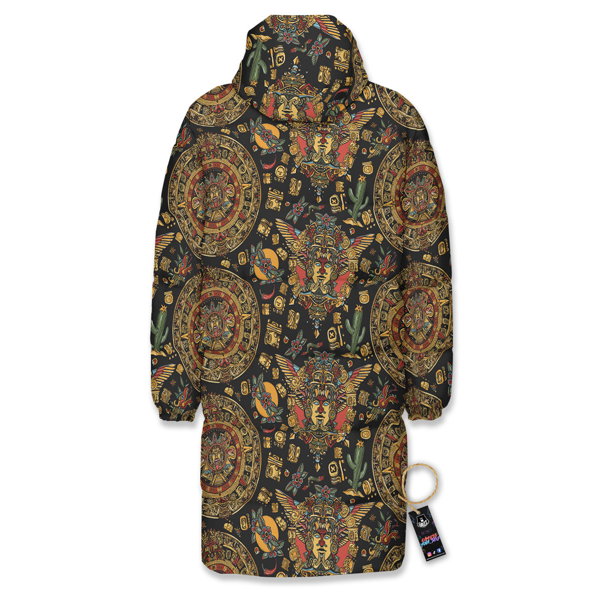 Maya Ancient Print Pattern Long Down Jacket