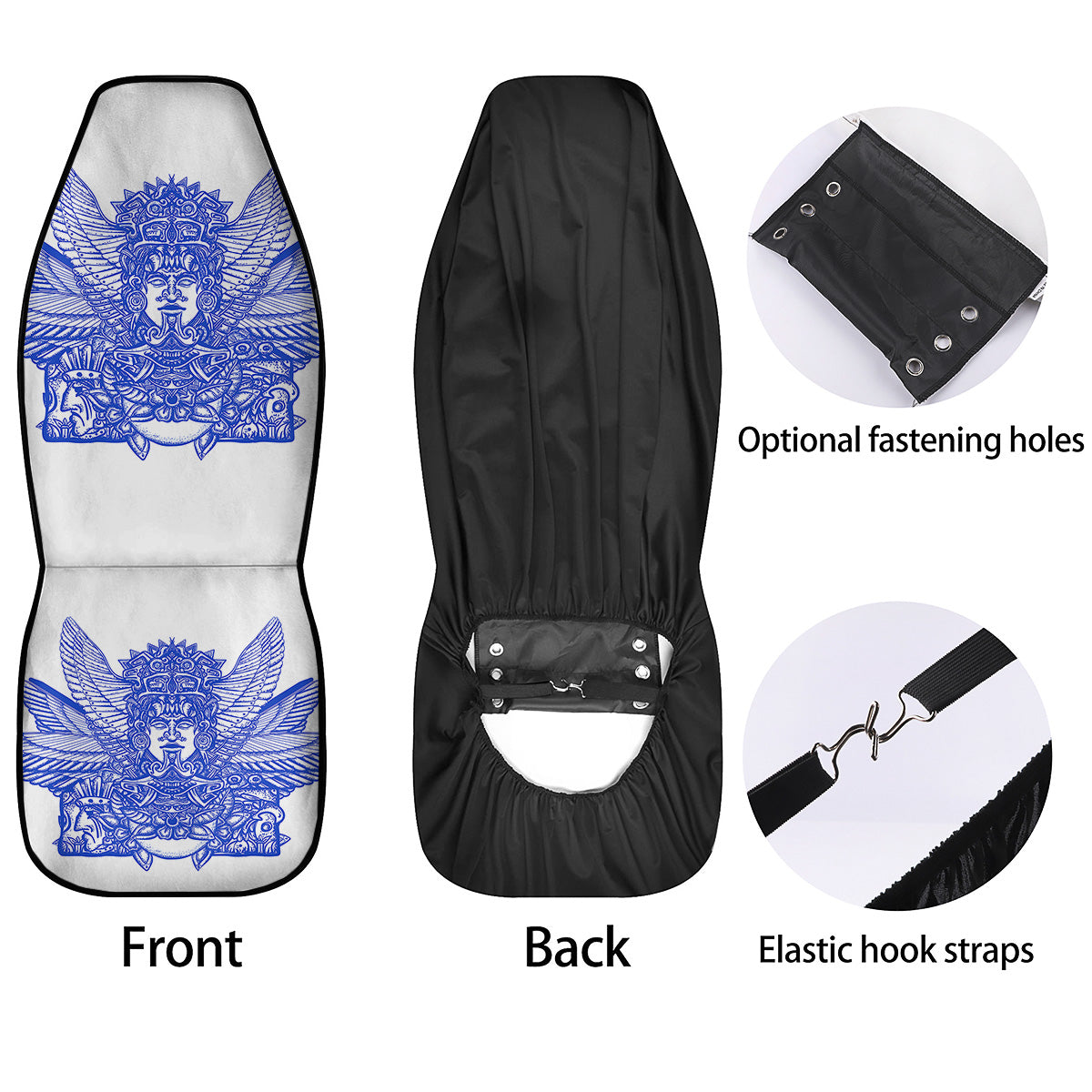Mayan Statue White And Blue Print Car Seat Covers-grizzshop