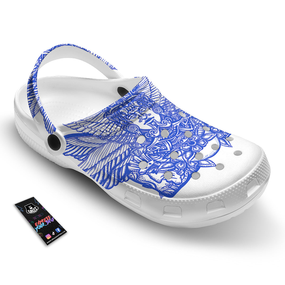 Mayan Statue White And Blue Print Clog-grizzshop