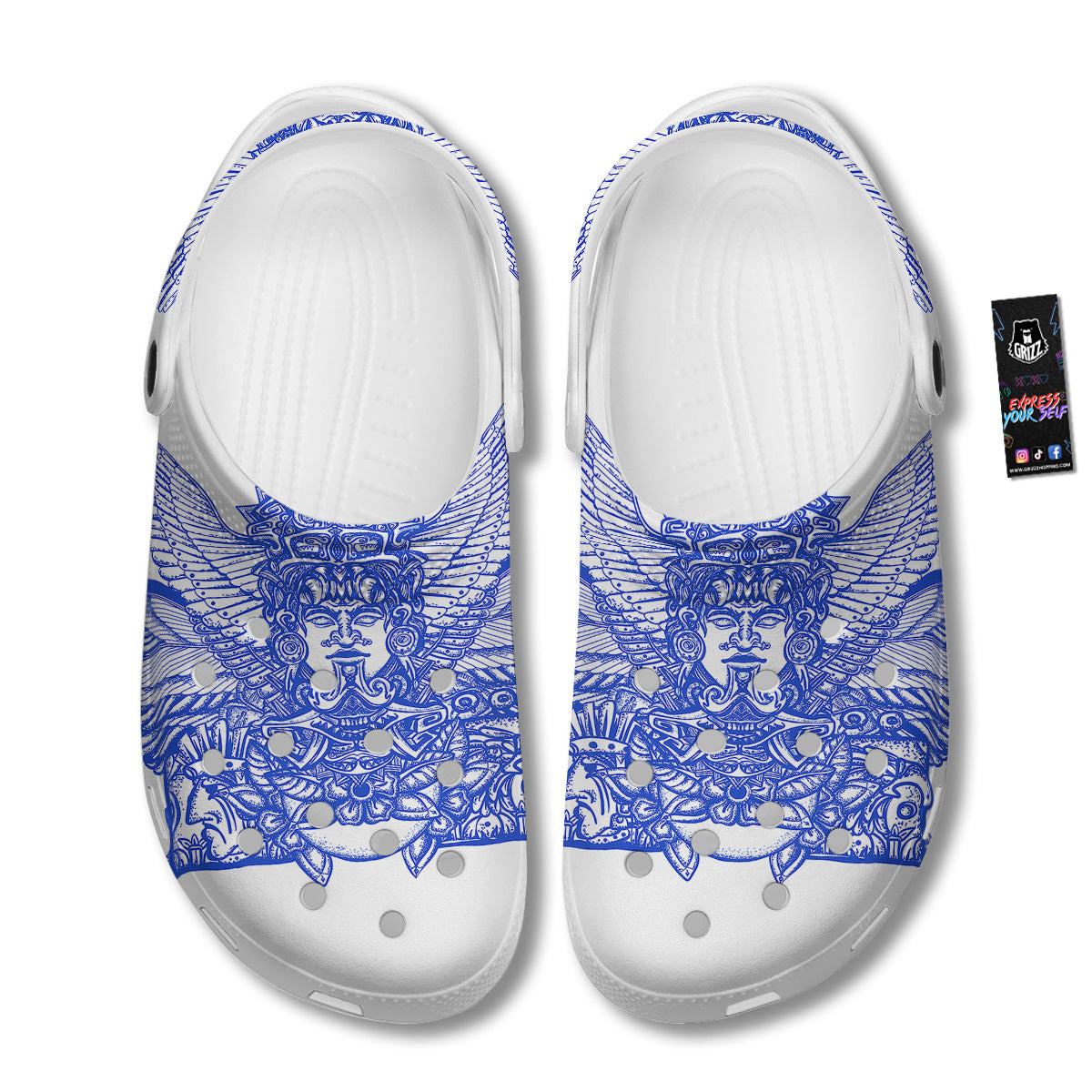 Mayan Statue White And Blue Print Clog-grizzshop