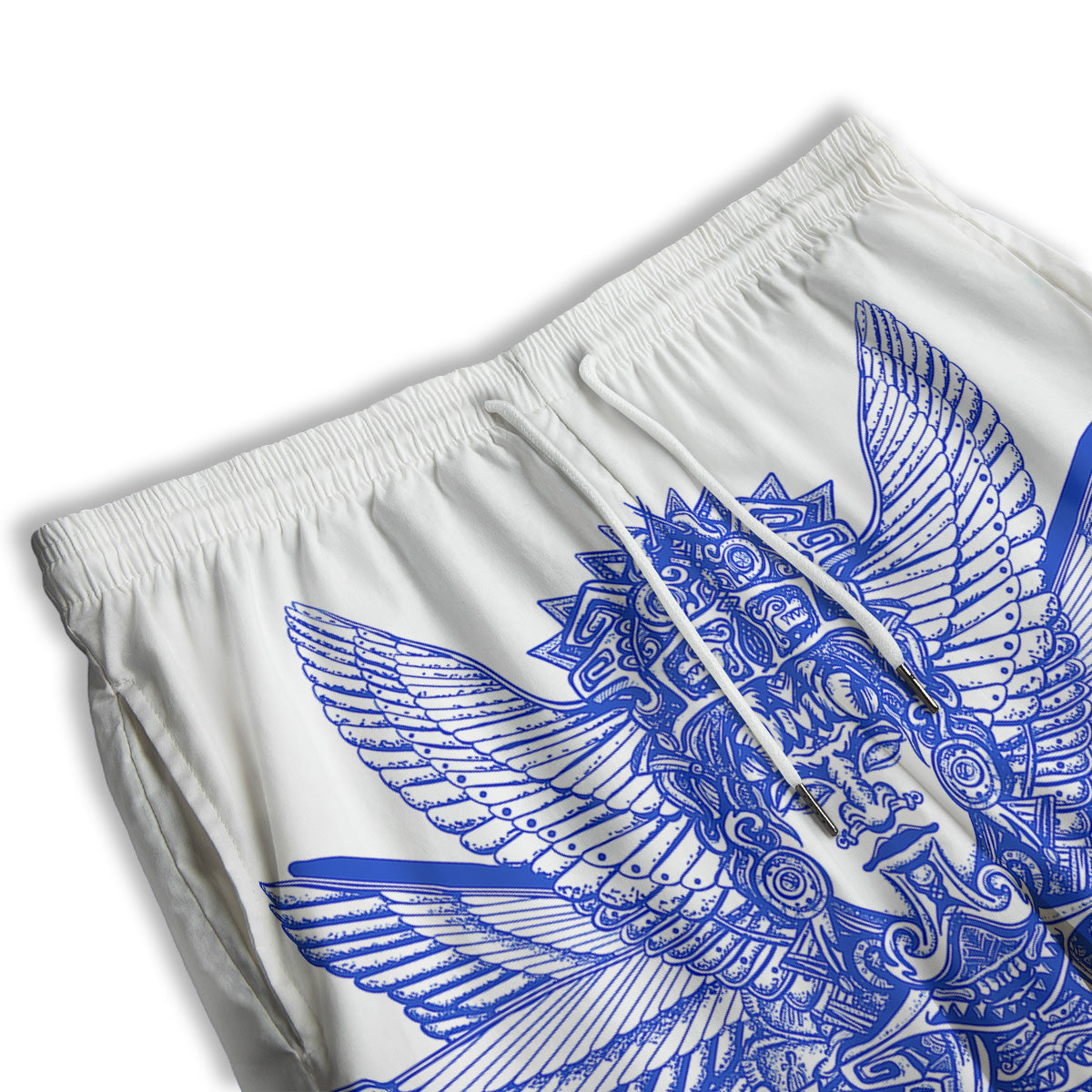 Mayan Statue White And Blue Print Men's Athletic Shorts