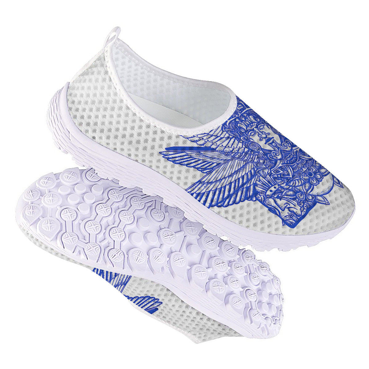 Mayan Statue White And Blue Print Nurse Shoes-grizzshop